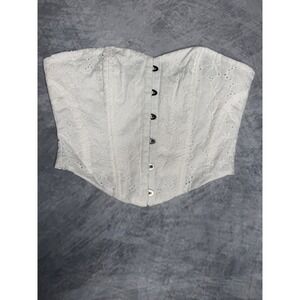 Tic Toc Los Angeles White Eyelet Corset Top Strapless Hook & Eye TA28411 Size M